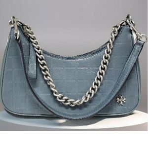 Tory Burch 151 Mercer Patent Quilt Small Crescent Bag